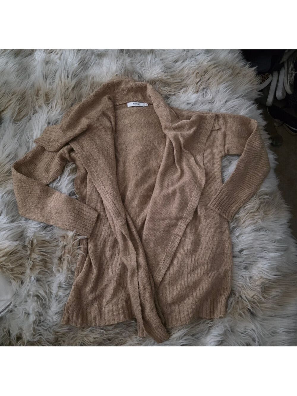 JustFab Taupe Open Front Knit Cardigan